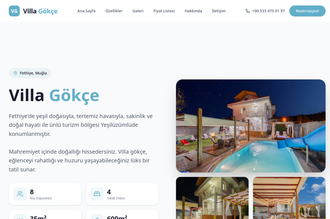 Villa Gökçe Kiralık Villa Sitesi ekran görüntüsü
